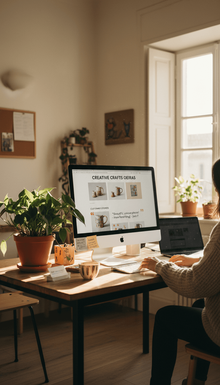 Website de microempresa com loja online em desktop de Oeiras